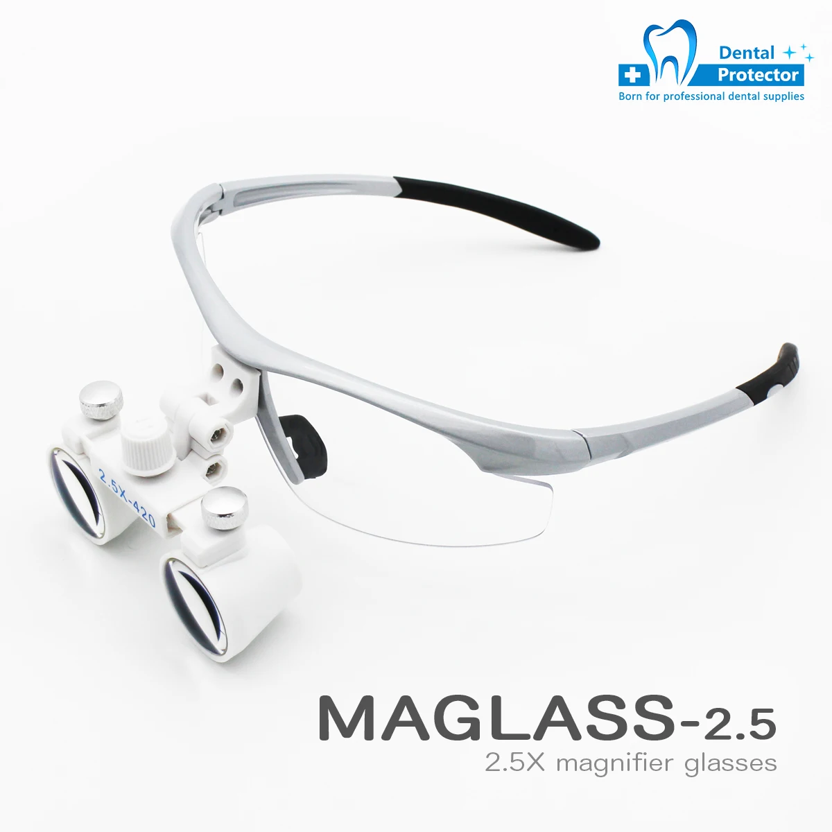 Surgical Medical Binocular Loupes with Led Head Light 2.5X420mm Optical Glass Plastic Frame with Anti Fog