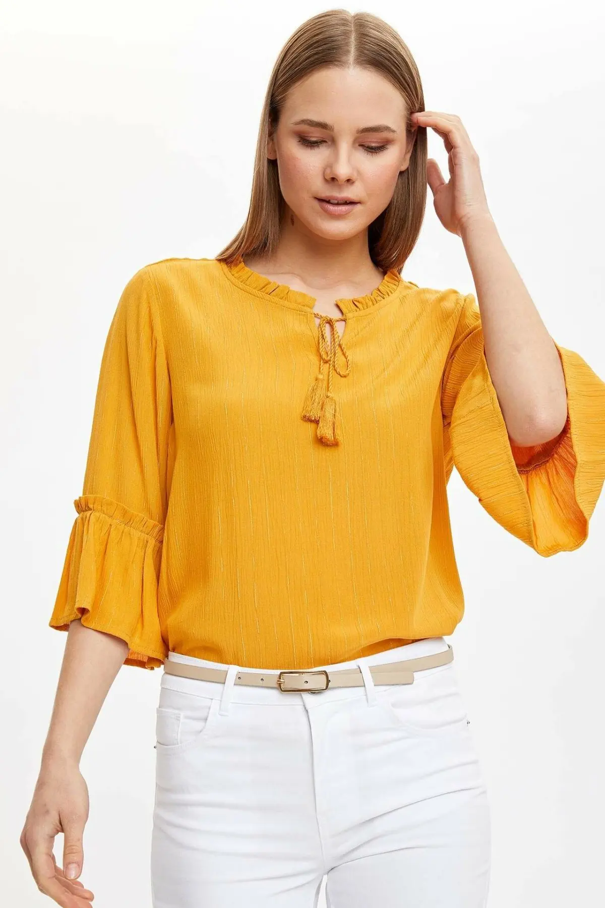 DeFacto Женская Весенняя Повседневная Блузка желтого белого черного цвета женская