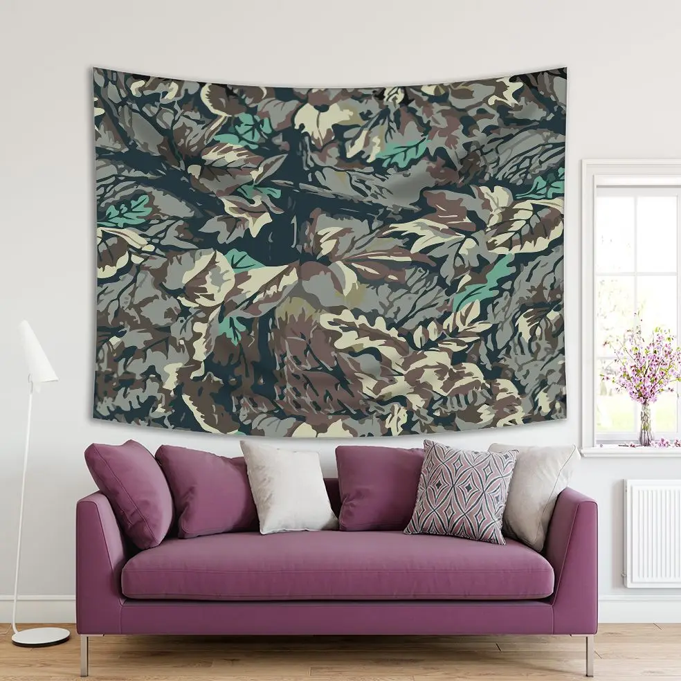 

Tapestry Forest Camouflage Leaves Foliage Floral Patterns Jungle Nature Theme Artwork Printed Green Beige Brown Gray