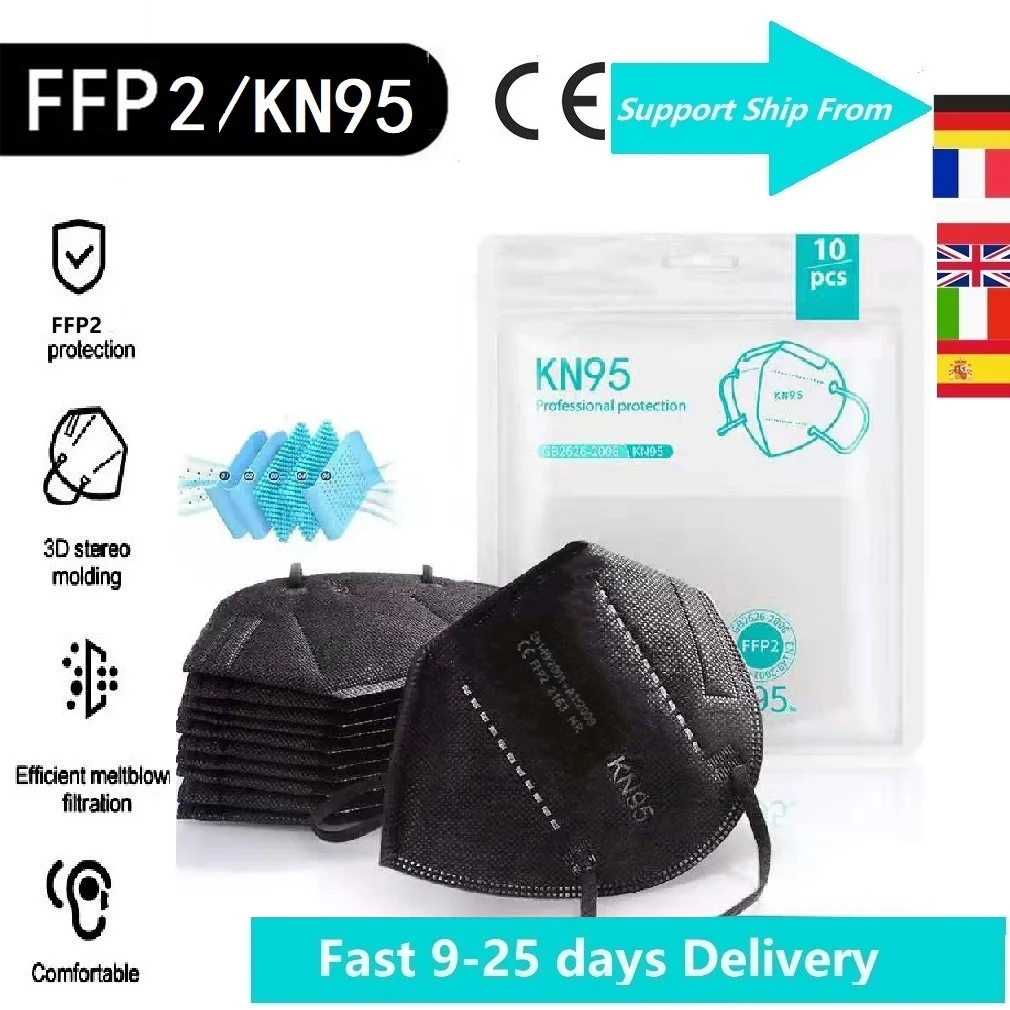 

10-200 PCS FFP2 KN95 Black Mask mascarillas ffp2mask kn95mask CE Reusable Mouth Face Mask Protective 95% Filter Respirator