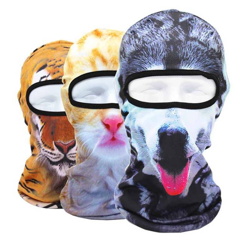 3D Cat Animals Balaclava Motorcycle Breathable Anti-UV Full Face Mask Fishing Hiking Tiger Dog Bandana Summer Cycling Headwear