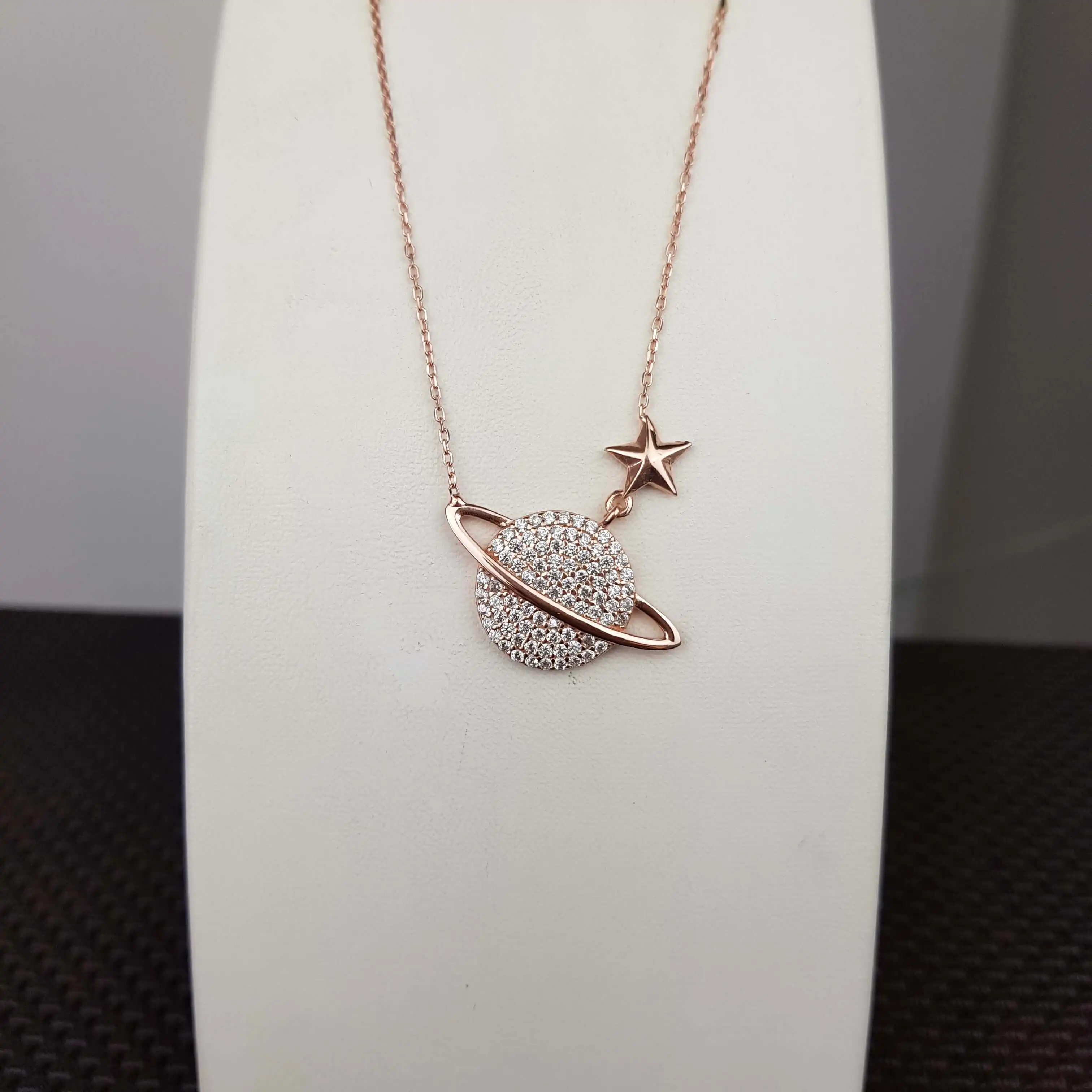 Collier en argent Sterling 925 pour femmes, pendentif en pierre de Zircon Rose planète saturne, cadeau d'anniversaire, chaîne élégante et Cool de luxe