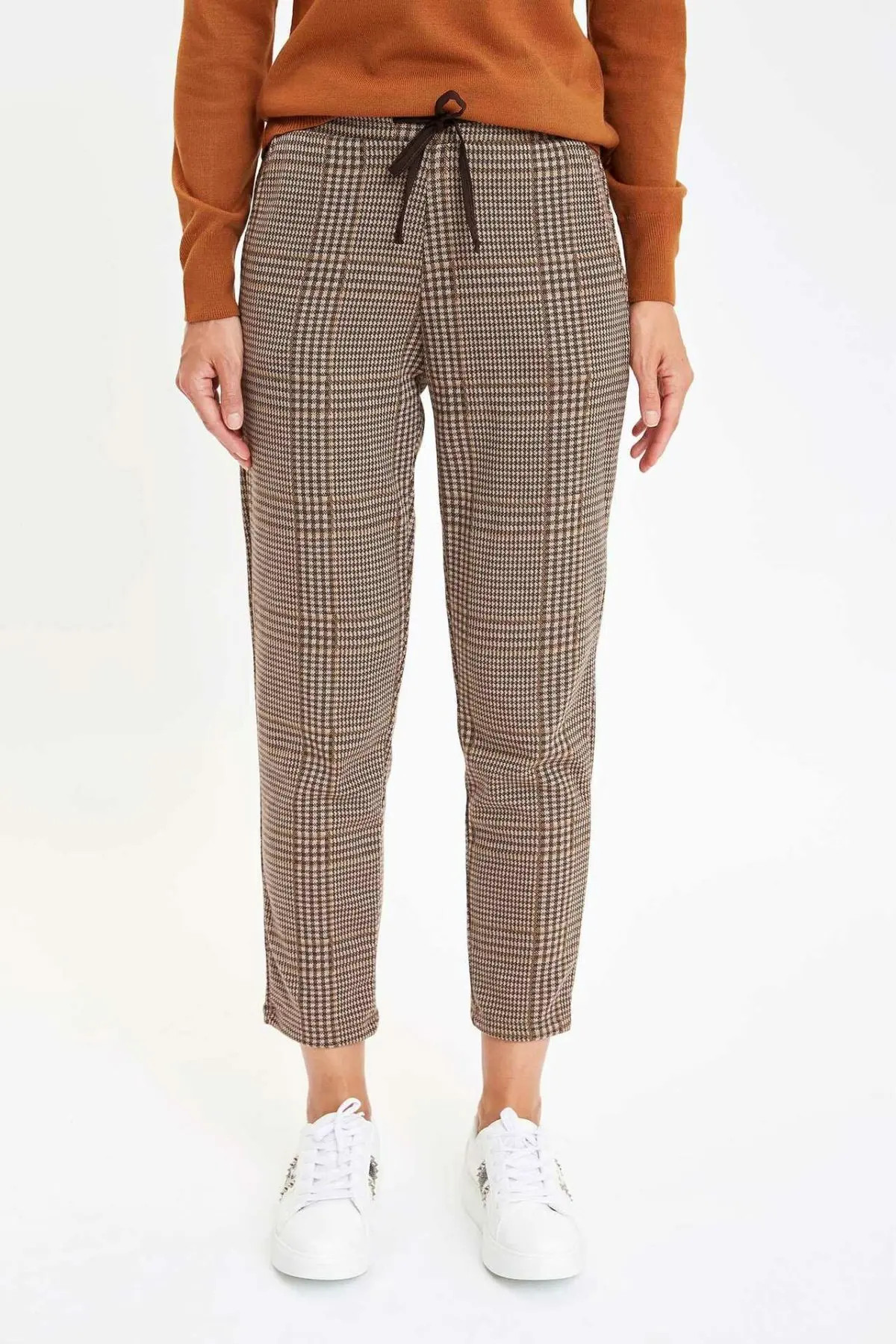 Дефакто Модные женские клетчатые брюки повседневные Прямые свободные средняя