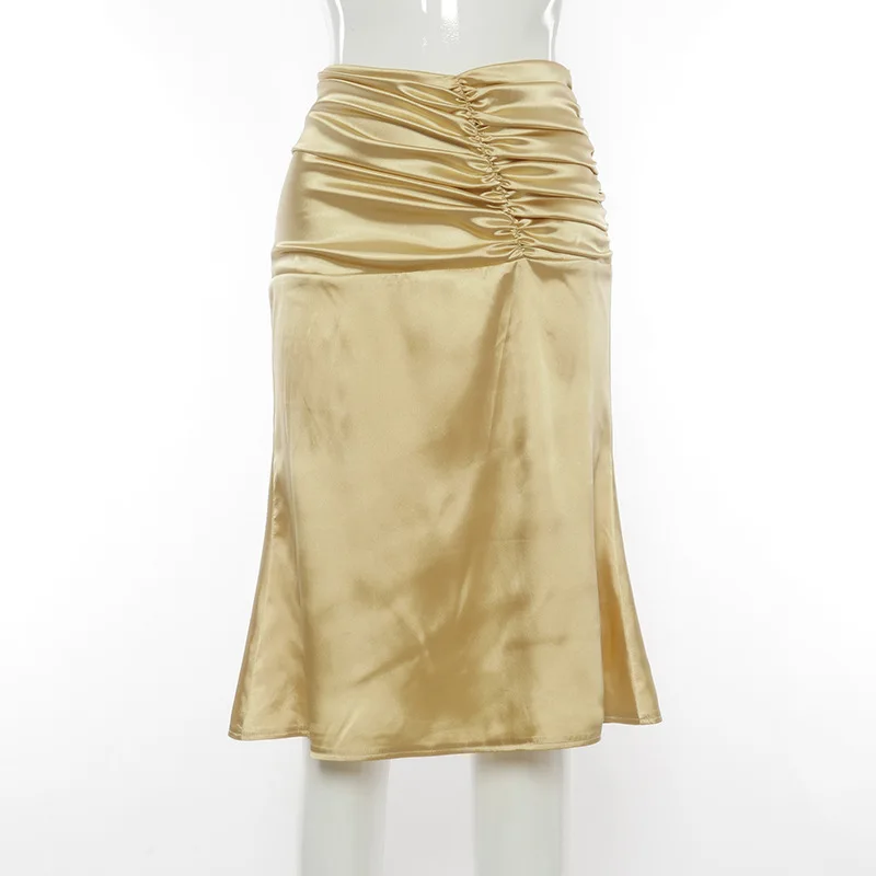 Элегантная женская облегающая юбка с высокой талией плиссированная атласная до