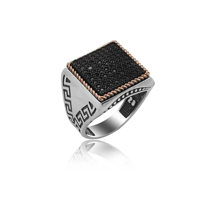 925 Silver Casual Young Men Ring Black Colour Covered