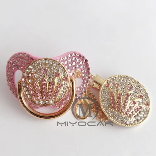 6 to 18m pink MIYOCAR безопасный, не содержит БФА bling crown пустышка и соска клип держатель набор Красочные bling с камнем уникальный дизайн на рынке - Цвет: 6 to 18m pink