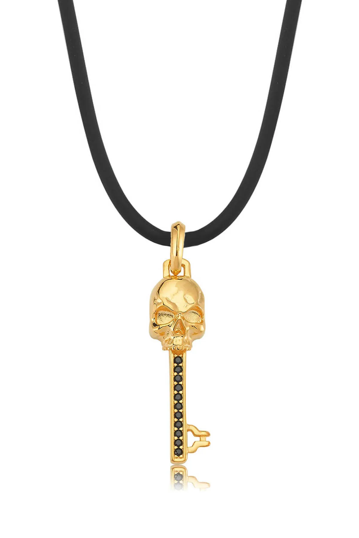 

Lunafer Skull Key Pendant, Solid Gold Plated, With Rubber Rope, 925 Sterling Silver