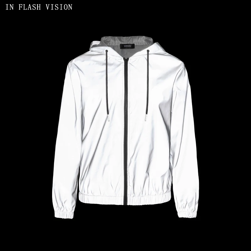 Insta куртка с капюшоном и кулиской на молнии Женская крутая серая Светоотражающая