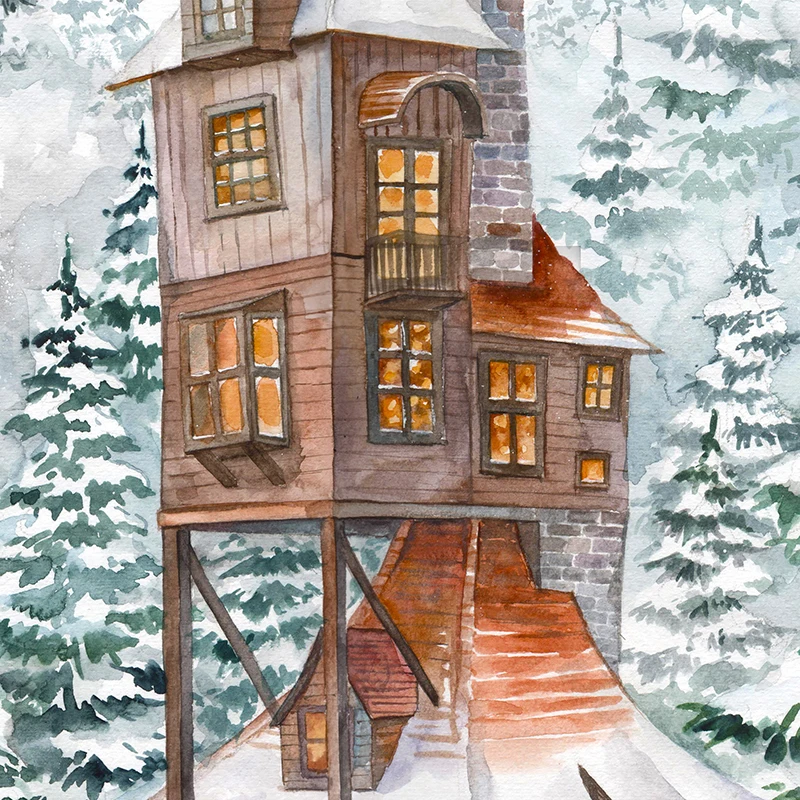Картина маслом The Burrow плакат на стену дом Weasley картина зимний Фэнтези