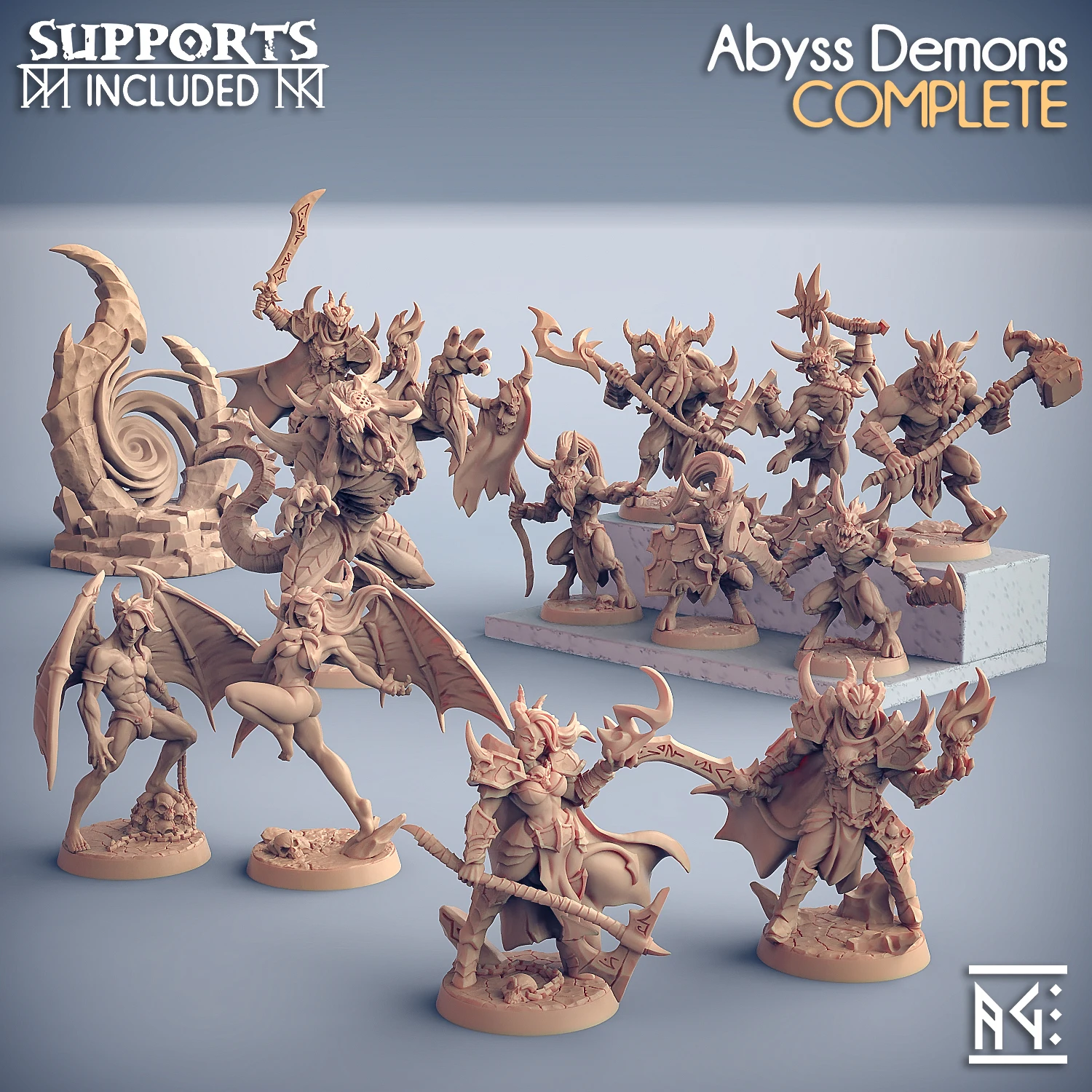 Фигурки Artisan Guild &quotДемоны бездны&quot из серой смолы неокрашенные и разобранные для