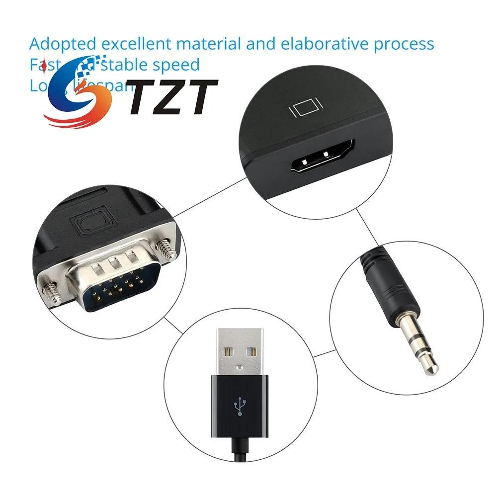 TZT NK-330 VGA To HDMI-compatible Cable 1080P HD Converter For Desktop PC Laptop DVD Set-Top Box |