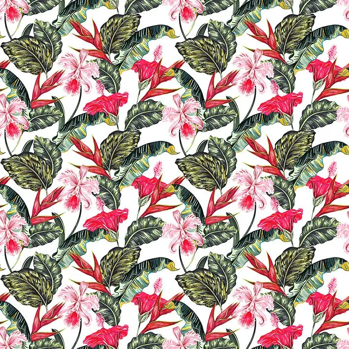 

Curtain Floral Tropical Pattern with Exotic Flowers Palm Leaves Hawaiian Jungle Nature Theme Artwork Red Green