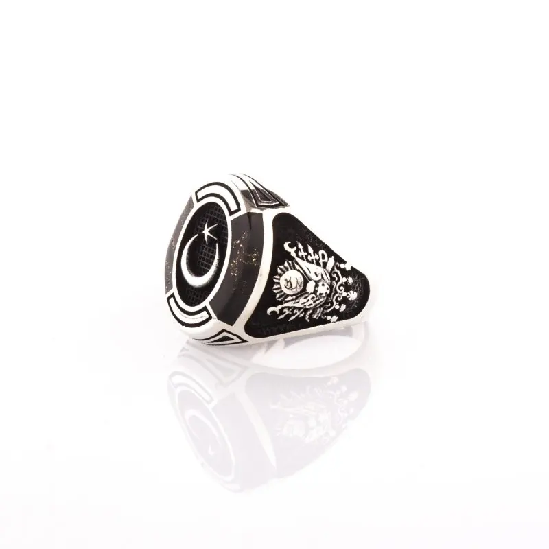 

925 Sterling Moon Star, Tugra, State Coat of Arms Patterned Silver Ring Fashion Turkish Premium Quality Handmade Jawelery