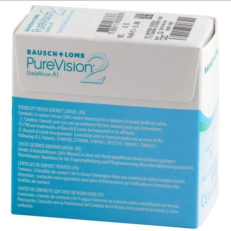 Контактные линзы PureVision 2 (6 шт) BC 8.6 дышащие силикон-гидрогелевые для глаз