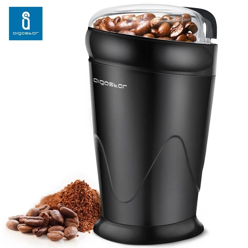 Aigostar Breath 30CFR - Molinillo compacto de café, especias, semillas o granos, 150 W, capacidad 60 gr, cuchillas de acero inoxidable con láminas antidesgaste. Libre de BPA. Diseño exclusivo.