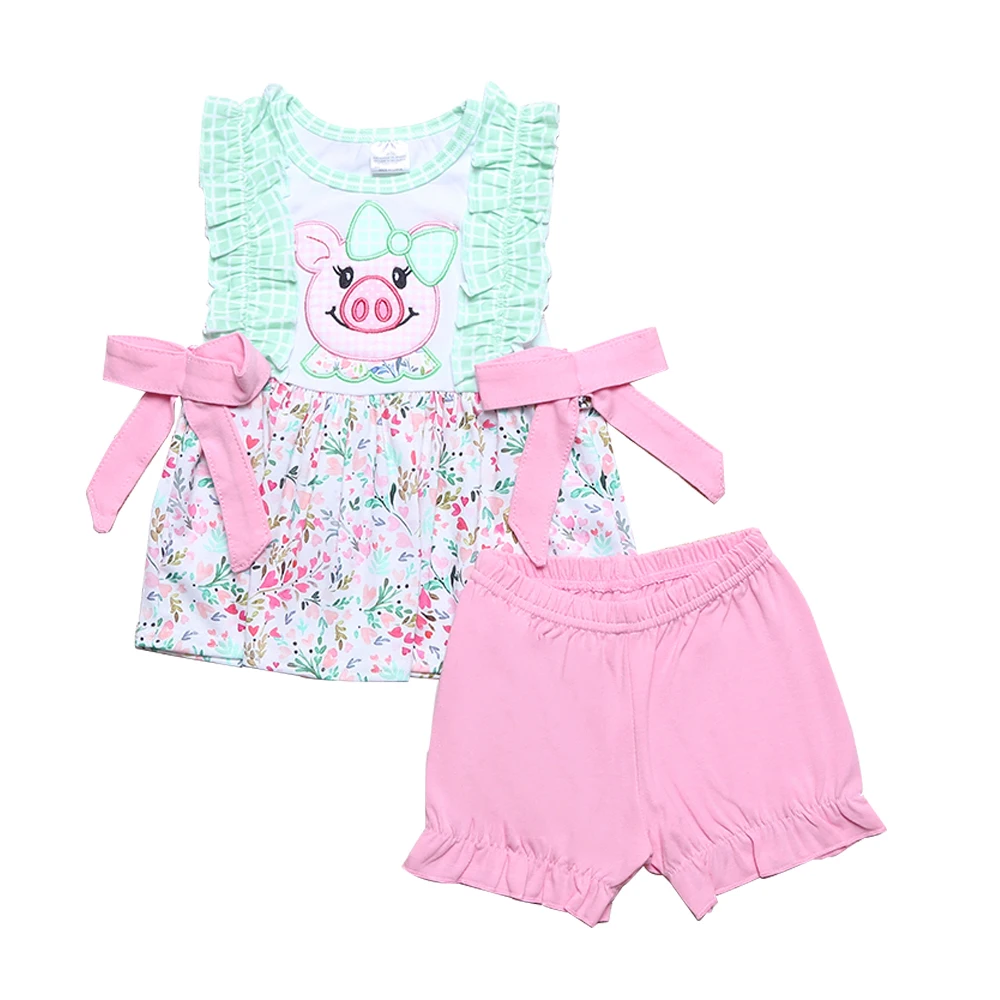 

2PCS Summer Girl Clothing Sets For Baby Girl Pink Pig Cotton Short Casual Shorts Kids Baby Outfits For 1-8T