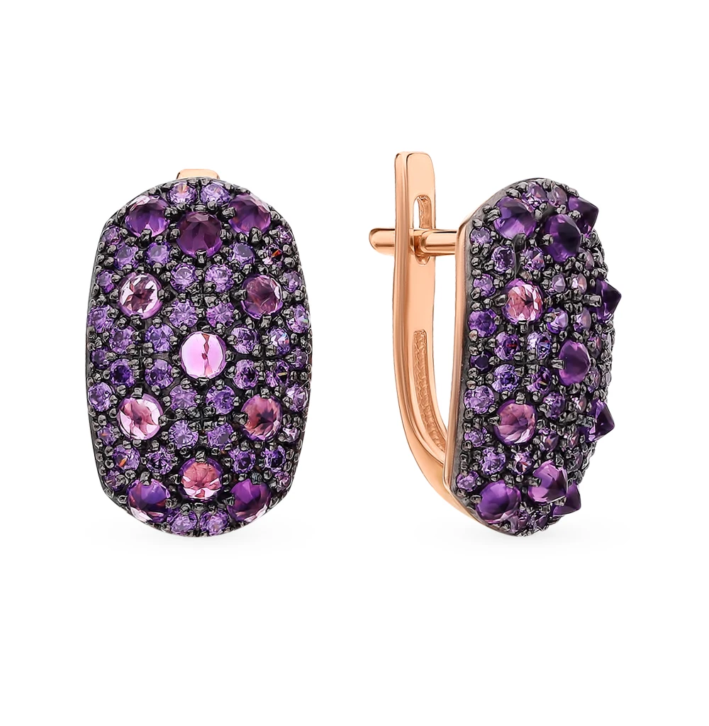 Золотые серьги с аметистом и фианитами SUNLIGHT|Серьги-клипсы| |