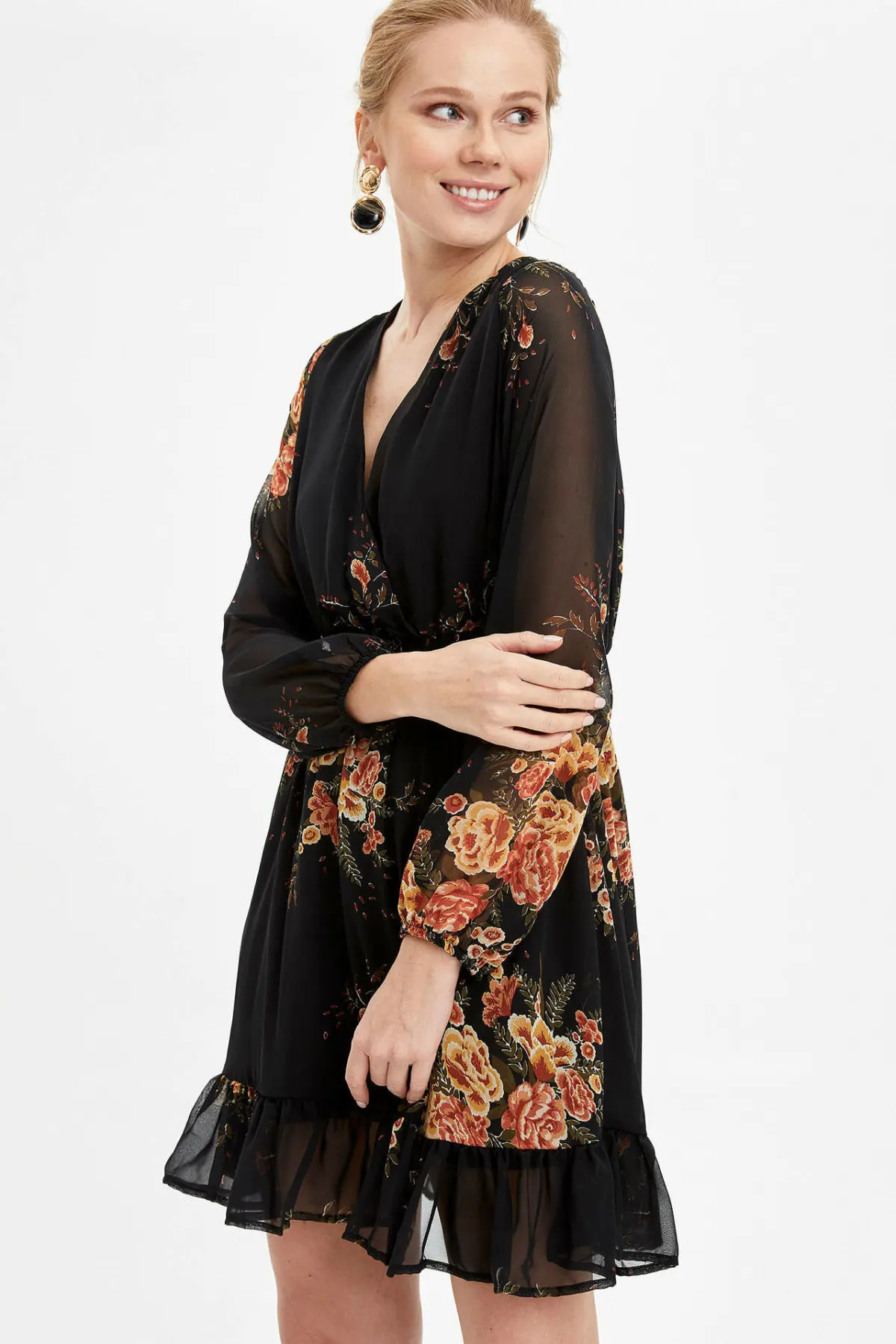 Женское Тканое платье DeFacto весеннее сексуальное шифоновое женское мини-платье с