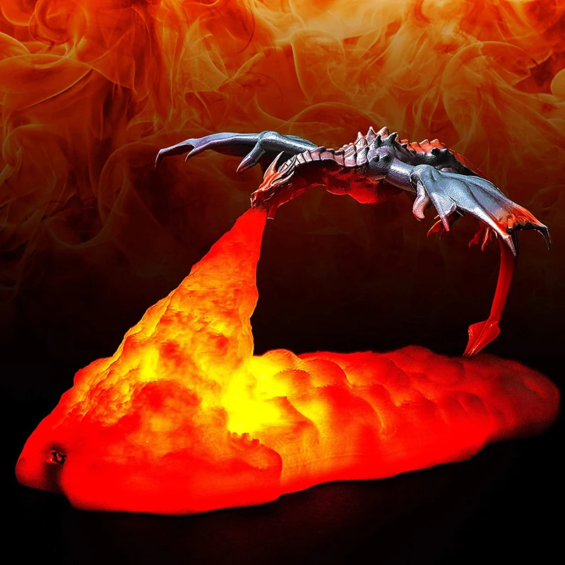 

Color Rocket Light 3D Fire Breathing Dragon Shape Night Light For Kids Bedroom Animal Decor USB Rechargeable Creative Table Lamp