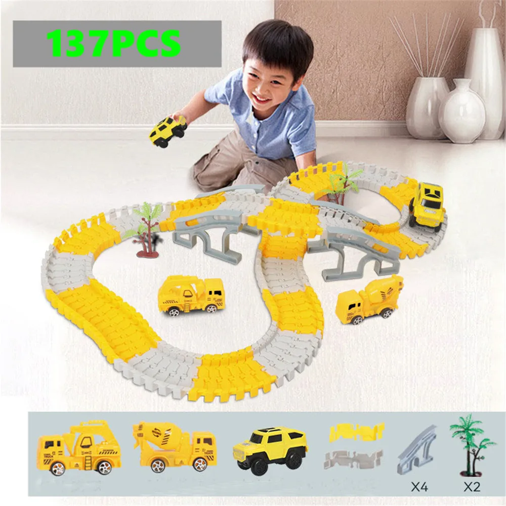 

Toys for Children Rail Cars Educational Electric Trucks Trains Set Assembled Engineering Car Boys Toys for Kids 137 Pieces