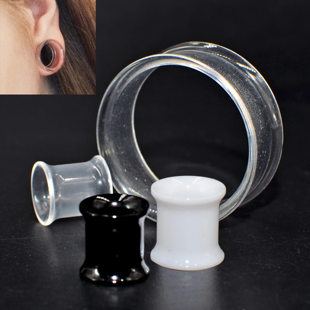 

Pair Transparent &White&Black Color UV Acrylic Double Flared Ear Tunnel Expander Ear Plug Ear Gauges Body Piercing Jewelry