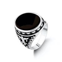 ottoman motif silver men oval black onyx gemstone ring solid 925 sterling silver