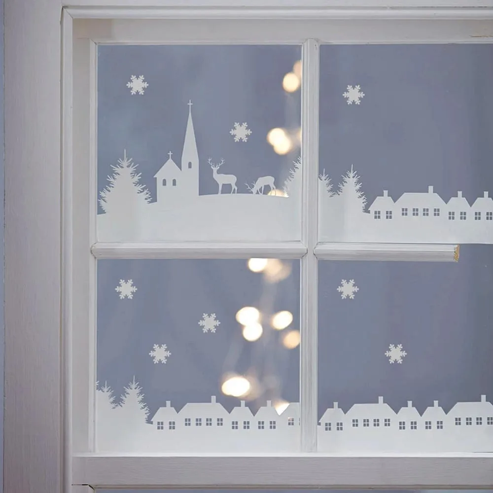 

Wall Sticker Christmas Village Scene Vinyl Art Mural Decoration Decals Shop Glass Window Stickers