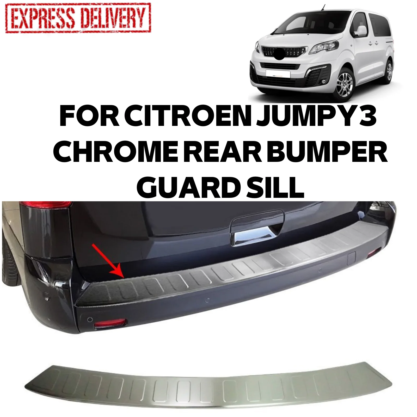 

Хромированный протектор для заднего бампера CITROEN JUMPY 3 2017-2021, из нержавеющей стали
