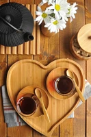 bamboo amor heart tray board tea service cheese plate snack wood decorative kitchen accessory coffee fast food key