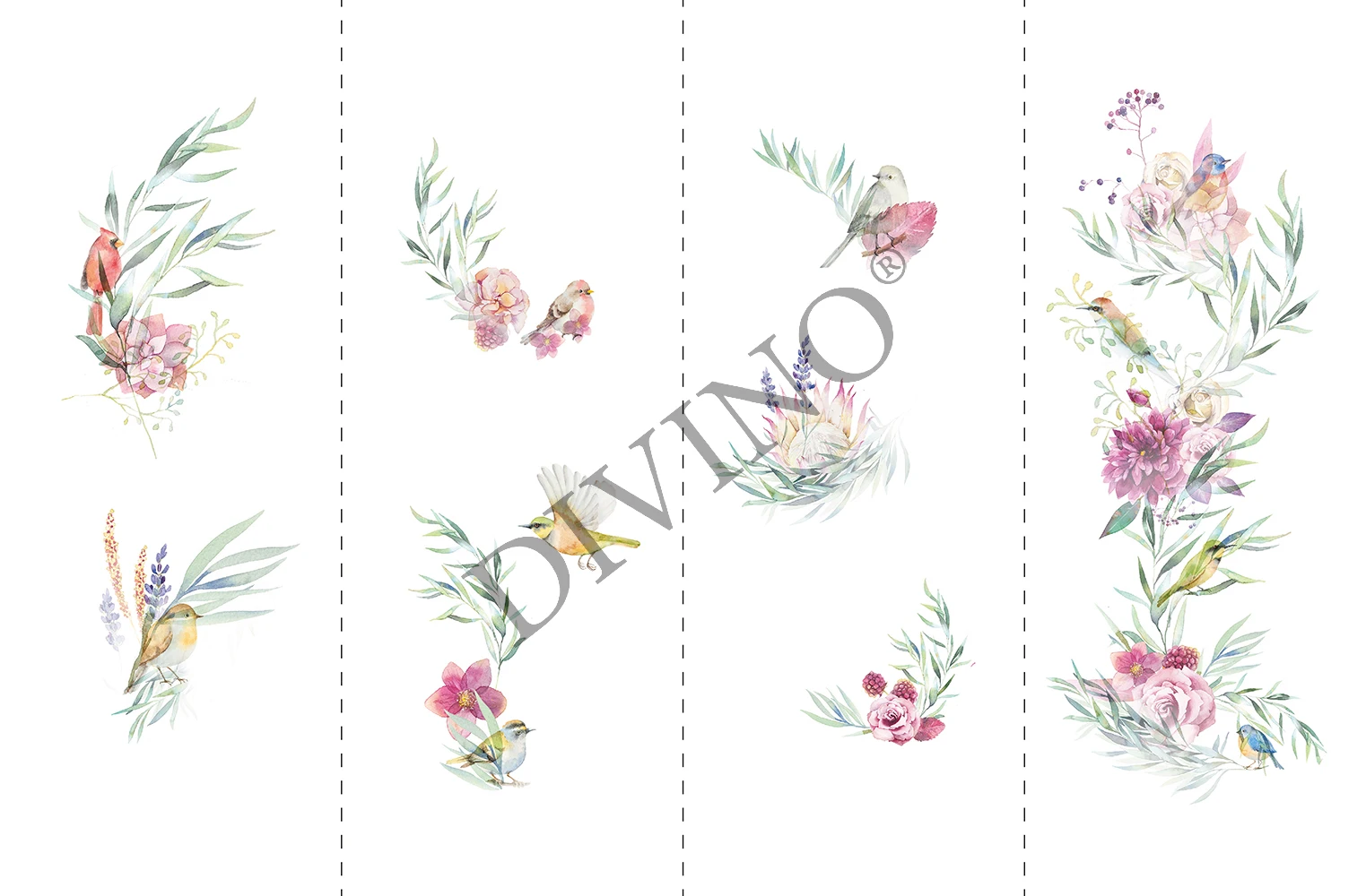 Виниловые обои цифровой печати категория Птицы арт.М-032 в зелени | Обустройство