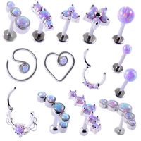 1pc opal38 cluster ear tragus helix cartilage piercing surgical steel opal nose ring septum clicker daith earring labret jewelry