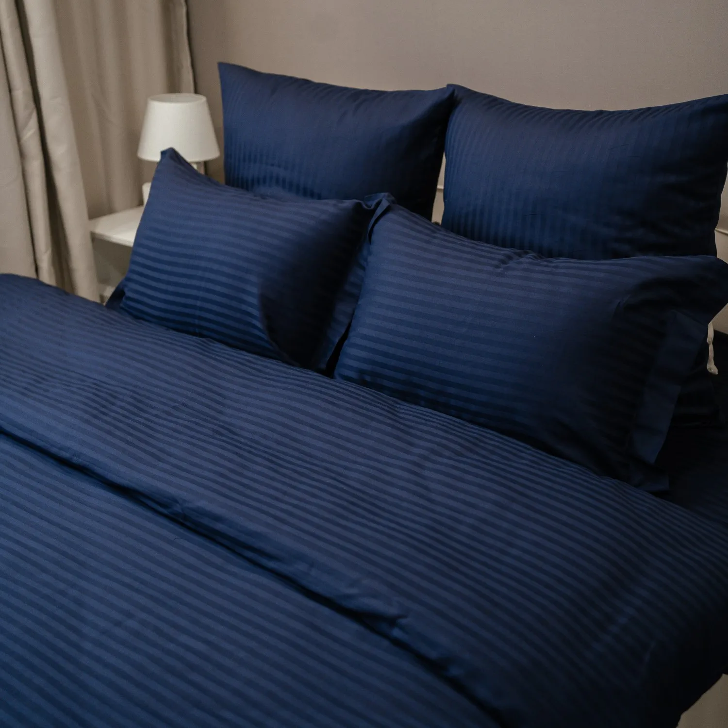 Комплект постельного белья Сатин Страйп 100% Хлопок Евро Семейный 1.5-спальный 4