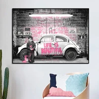 banksy cars inspirational graffiti art canvas painting poster and street pop prints modern bedroom home decor picture frameless