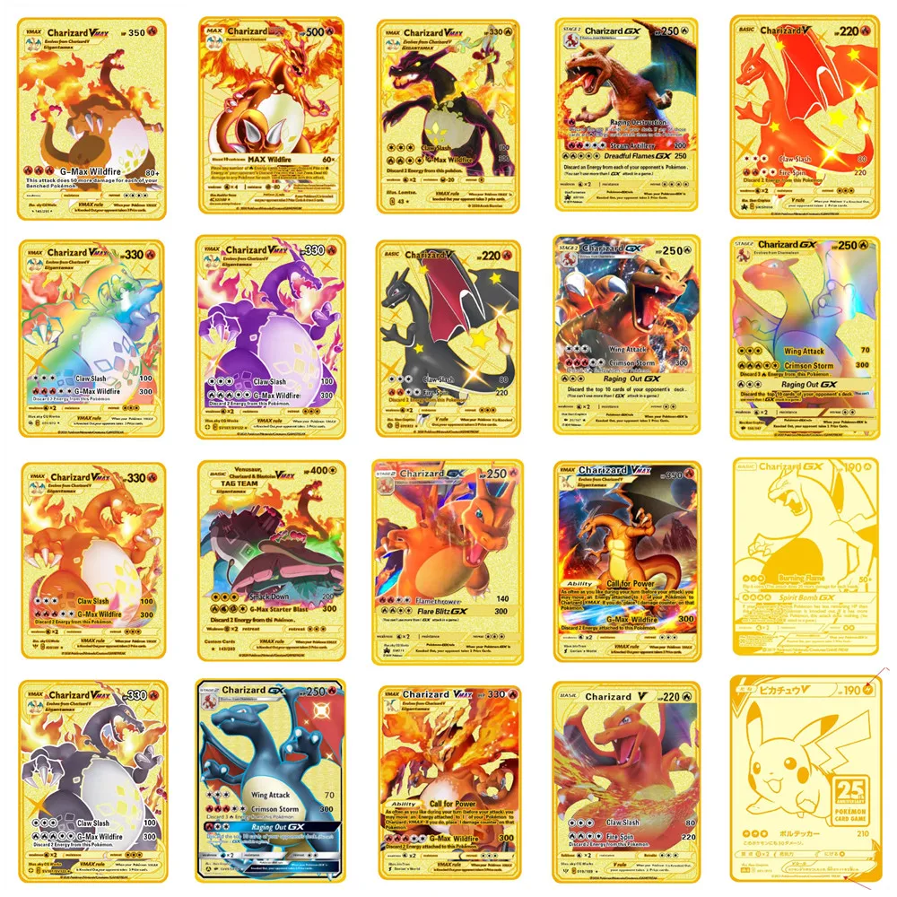 

27 стилей, карты Pokemon, металлическая карта, V-образная карта, Фотогалерея золотых карт Vmax, подарок для детей