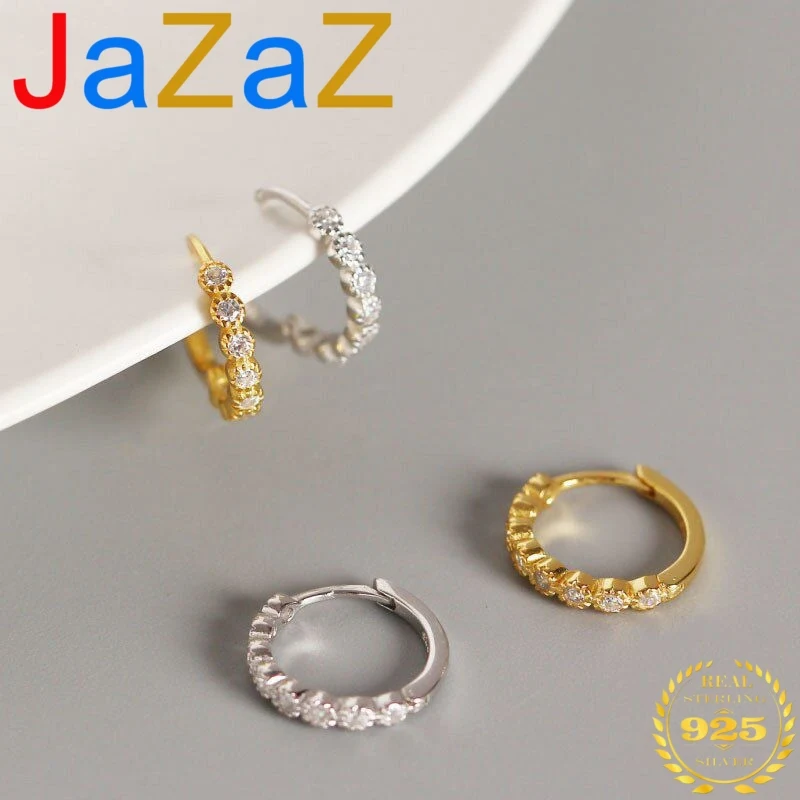 

A00191 Jazaz 100% 925 Sterling Silver Pave Crystal Zircon Simple Round Studs Earrings for Women Femme Office Jewelry Accessories