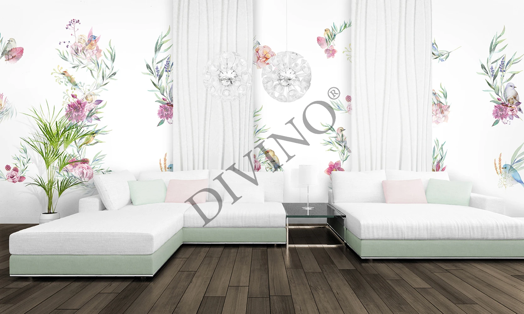 Виниловые обои цифровой печати категория Птицы арт.М-032 в зелени | Обустройство