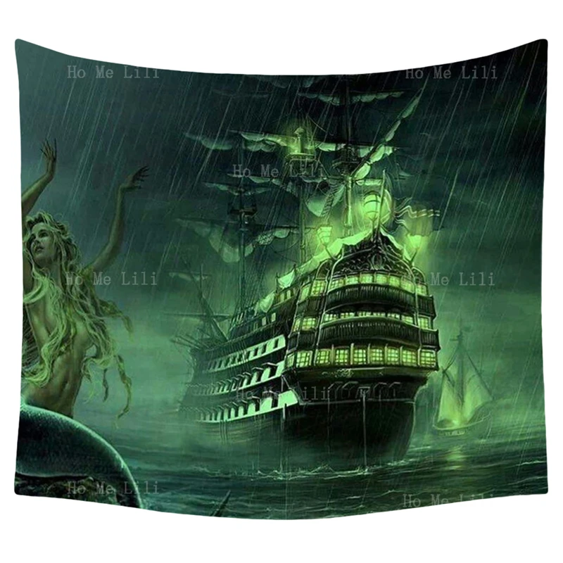 

Сувенирный корабль, Фантастическое искусство, дождик, Русалка, красивый природный абстрактный морской зеленый ужас, призрак, сувенир, гобелен от Ho Me Lili