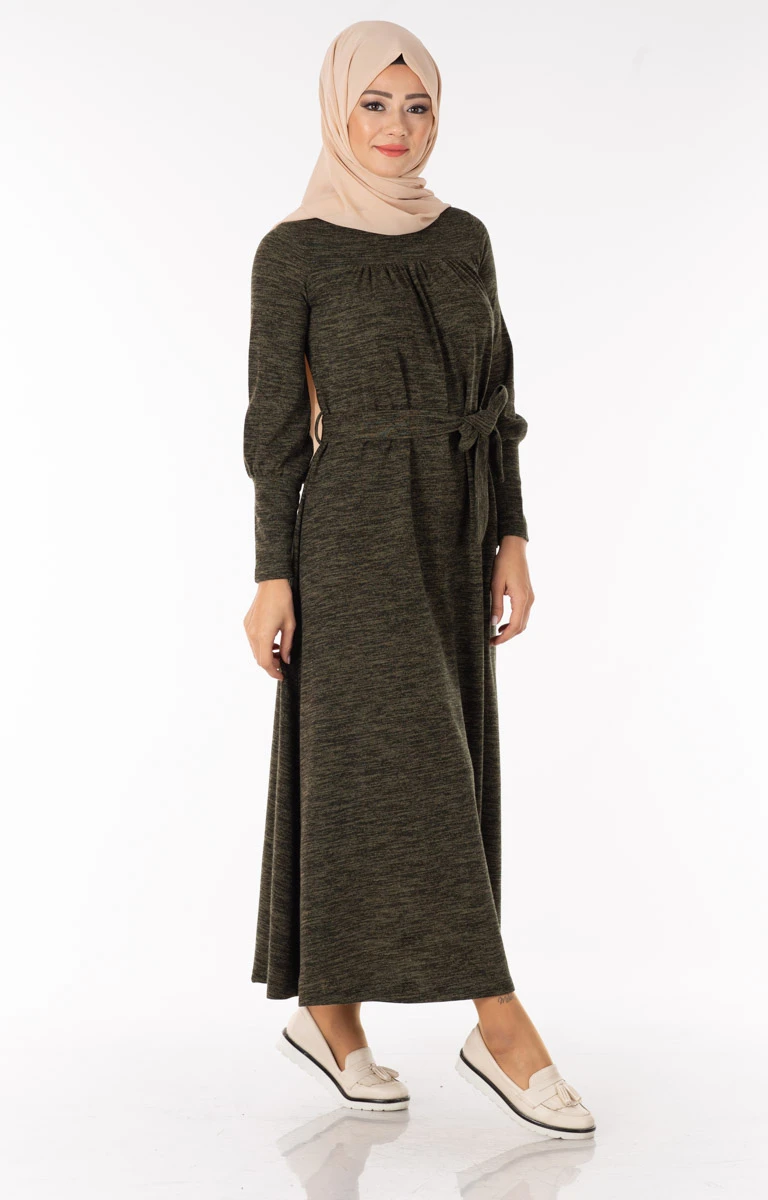 

2020 Dubai Abaya Dress Long Sleeve Muslim Women Self Belted Casual Loose Long Dress Arab Turkish Modest Robe Kaftan