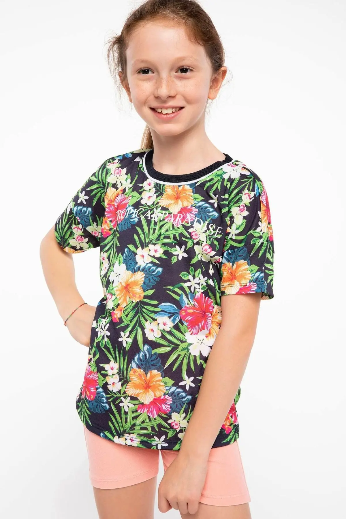 DeFacto Girl Fashion O-neck T-shirt Summer Girls Casual Print Flowers Tee Comfort Loose Short Sleeves - J5824A618HS | Детская одежда и