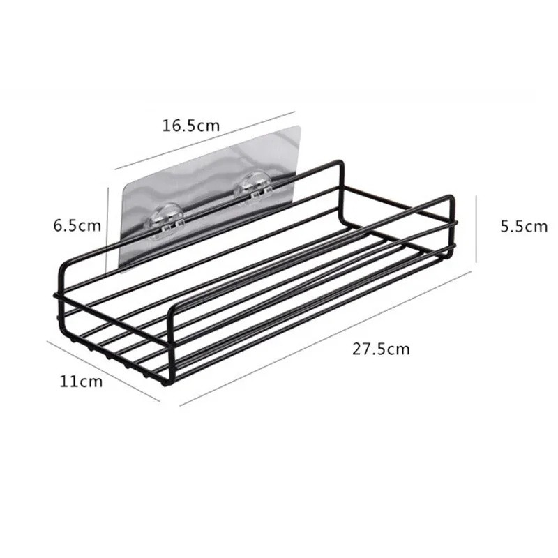 

Wrought Iron Bathroom Storage Shelf Punch-Free Hollow Design Home Kitchen Bathroom Accessories Wall Hanging Storage Rack