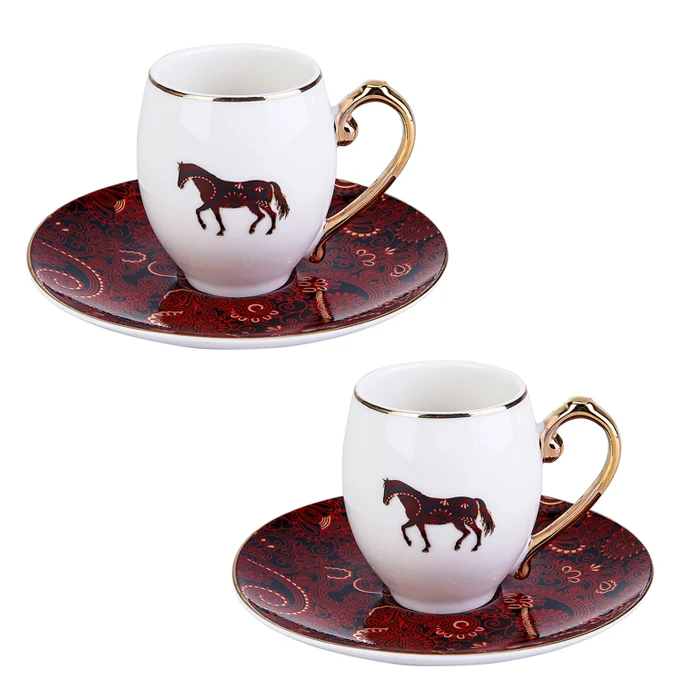 Karaca Askar 2 Person Coffee Cup Set Turkish Coffee Espresso 2 Coffee Cups + 2 Saucers Made in Turkey %100 Original