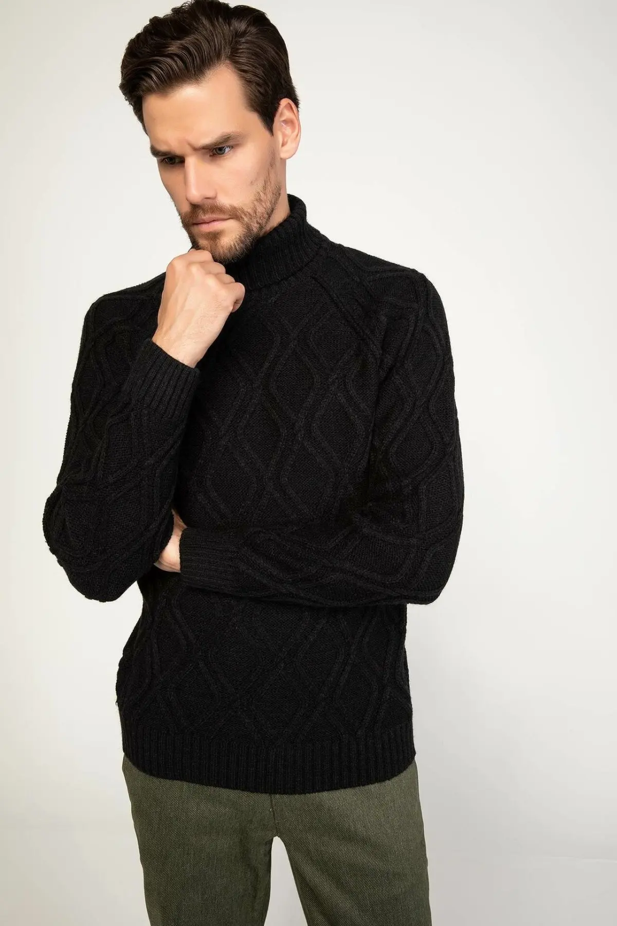 Дефакто ромбовидный узор мужские зимние водолазки пуловеры повседневные