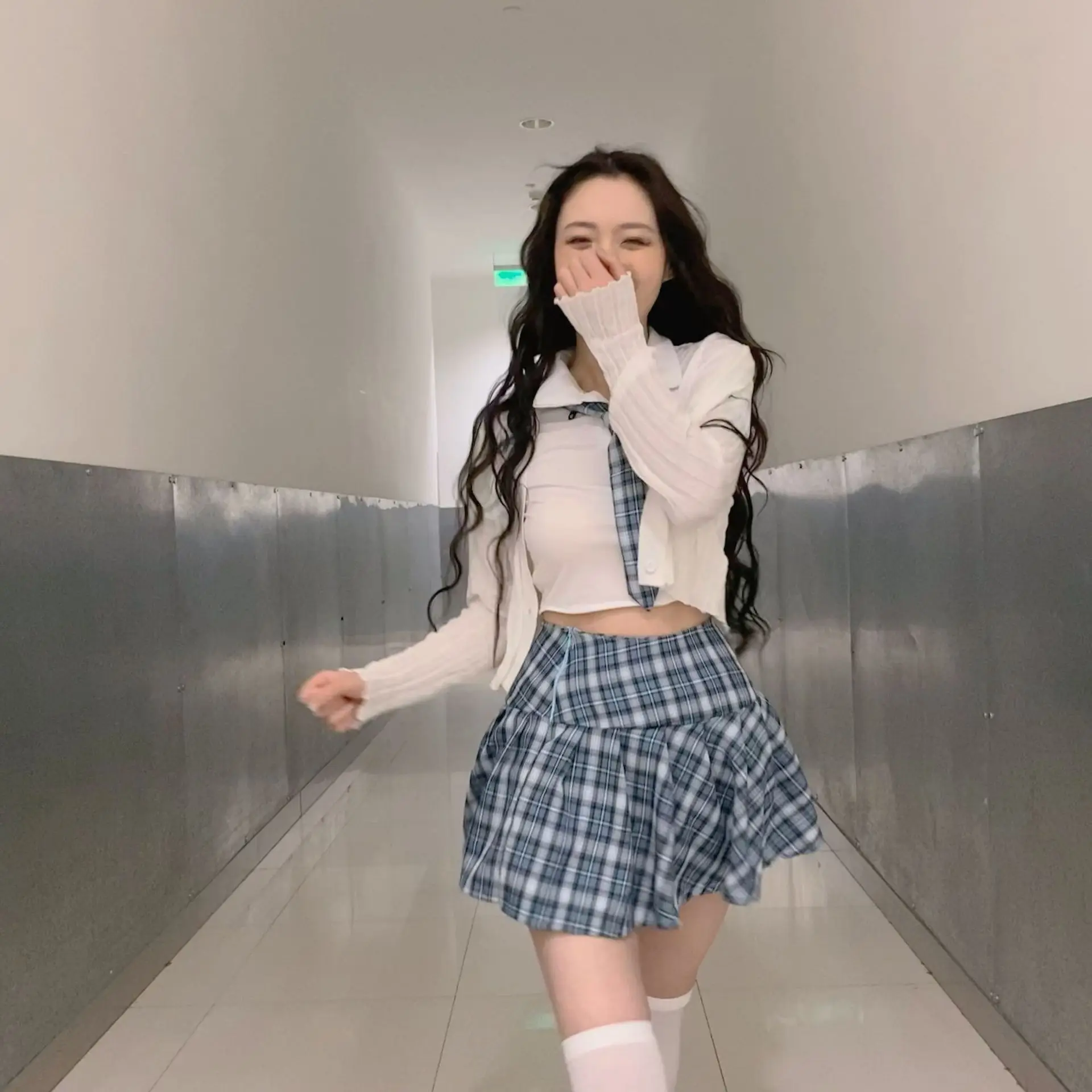 

Uniform school uniform cosplay short skirt long tie cropped shirt suit female