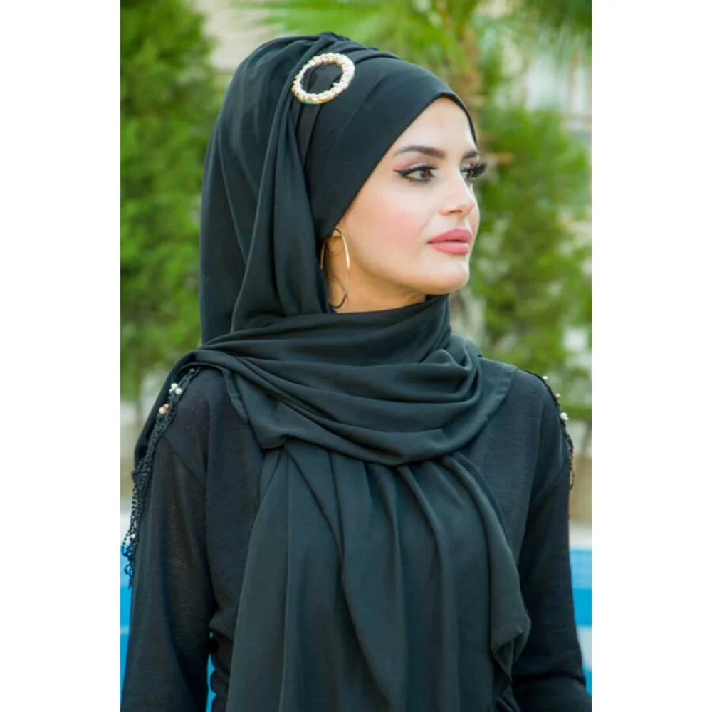 Black Buckle Accessorized Ready Chiffon Evening Shawls Muslim Women Bridal Veil Hijab Hijab Scarf Ramadan Islamic Elegant Wedding For Fashion