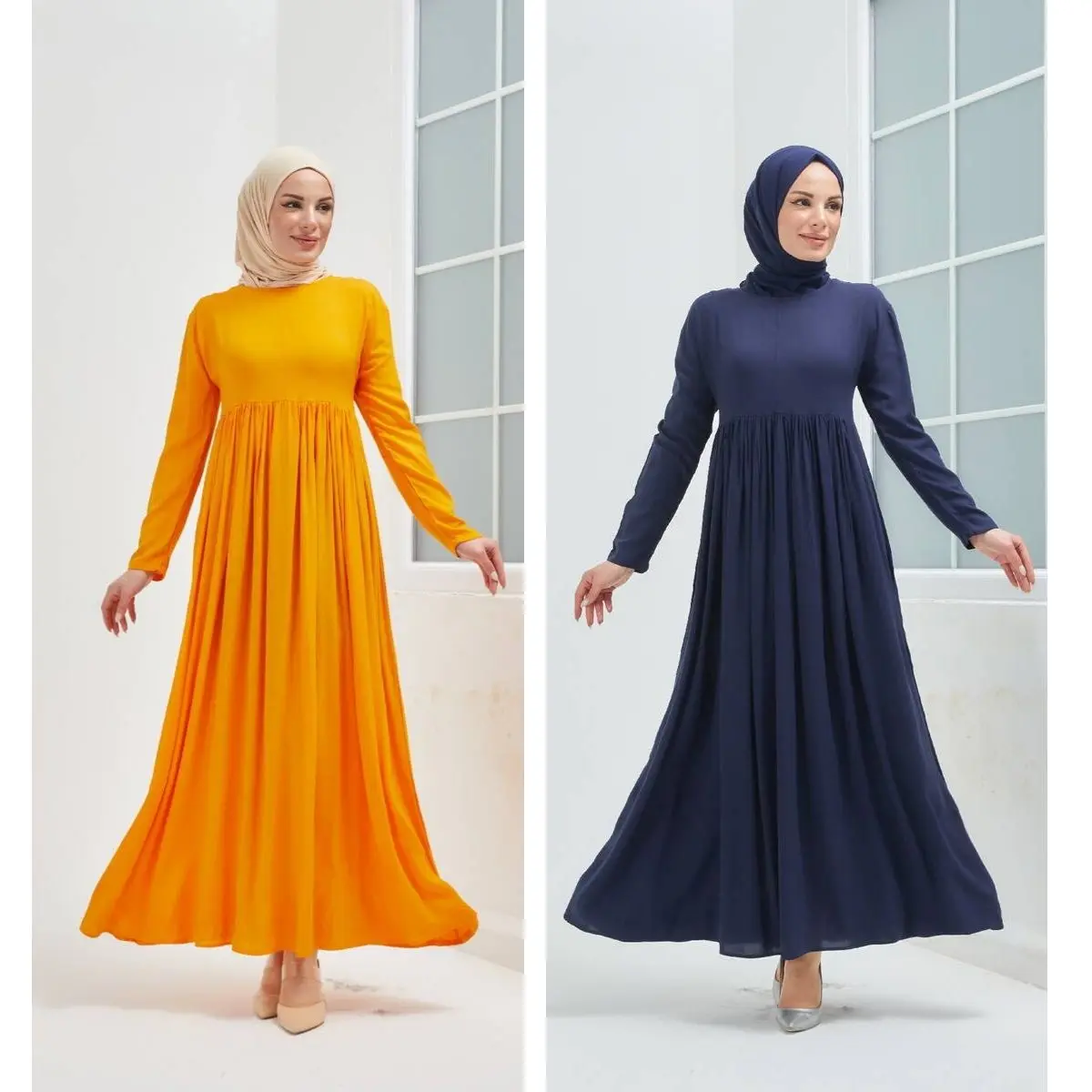 Платье-хиджаб с длинным рукавом и нулевым воротником свободного кроя, повседневная сезонная весенне-Летняя женская одежда в мусульманском ...