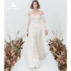 Женское свадебное платье в стиле бохо, кружевное ТРАПЕЦИЕВИДНОЕ платье с рукавами-фонариками и аппликацией, платье невесты до пола со шлейфом-кисточкой, 2022