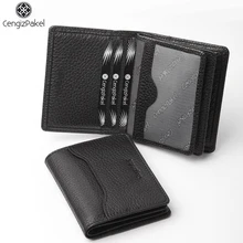 CengizPakel Genuine Leather Case Small Card Case Mens Leather Mini Small Short Vertical Cowhide Wallet Purse Portable Wallet