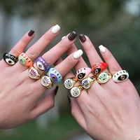 devils eye enamel rings for women colorful zircon eyes dripping oil ring vintage chunky ring femme hip hop jewelry gift