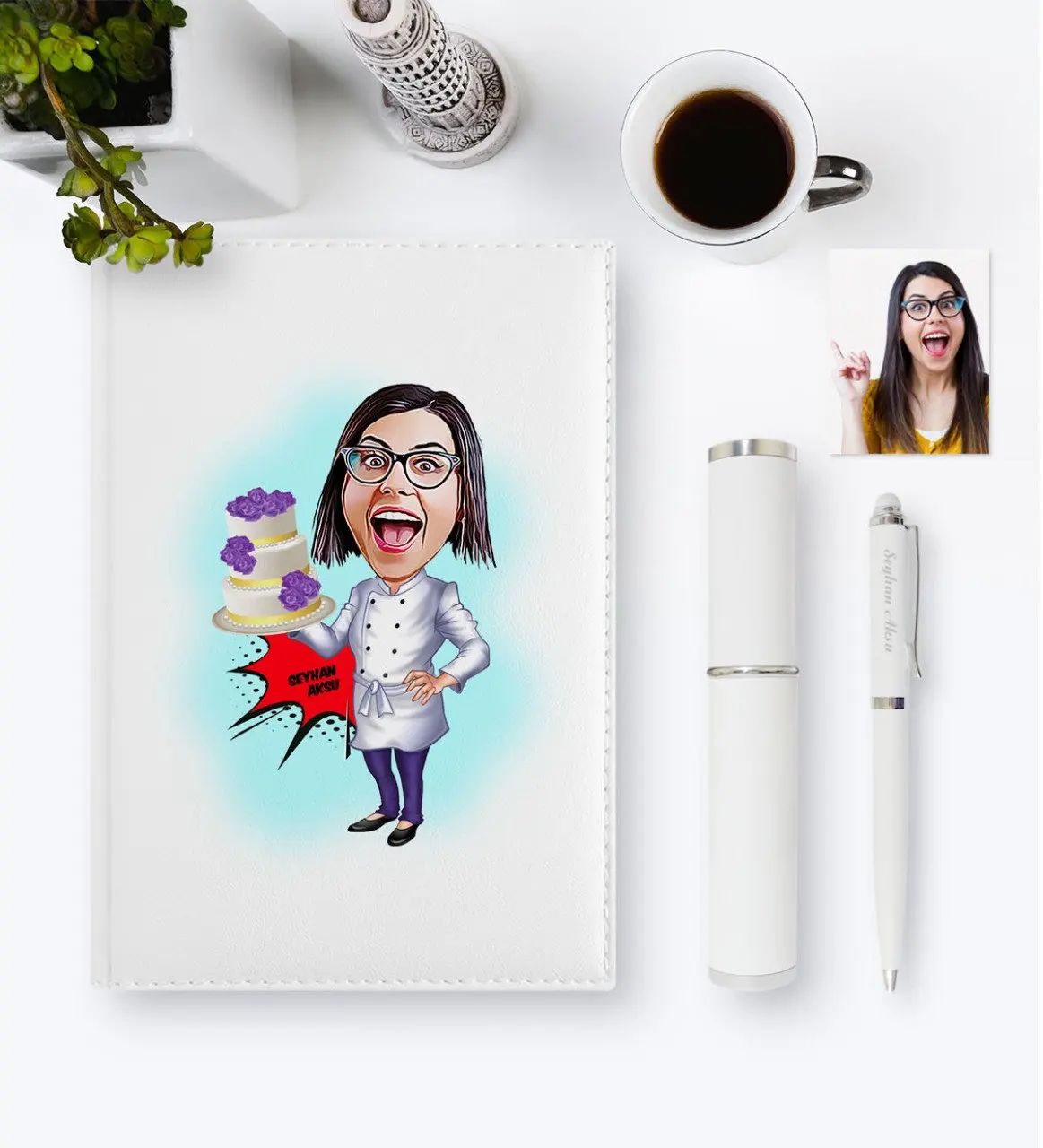 

Personalized Women 'S Pastry Chef Cartoon 2020 Leather Organizer & Pen Gift Set-1