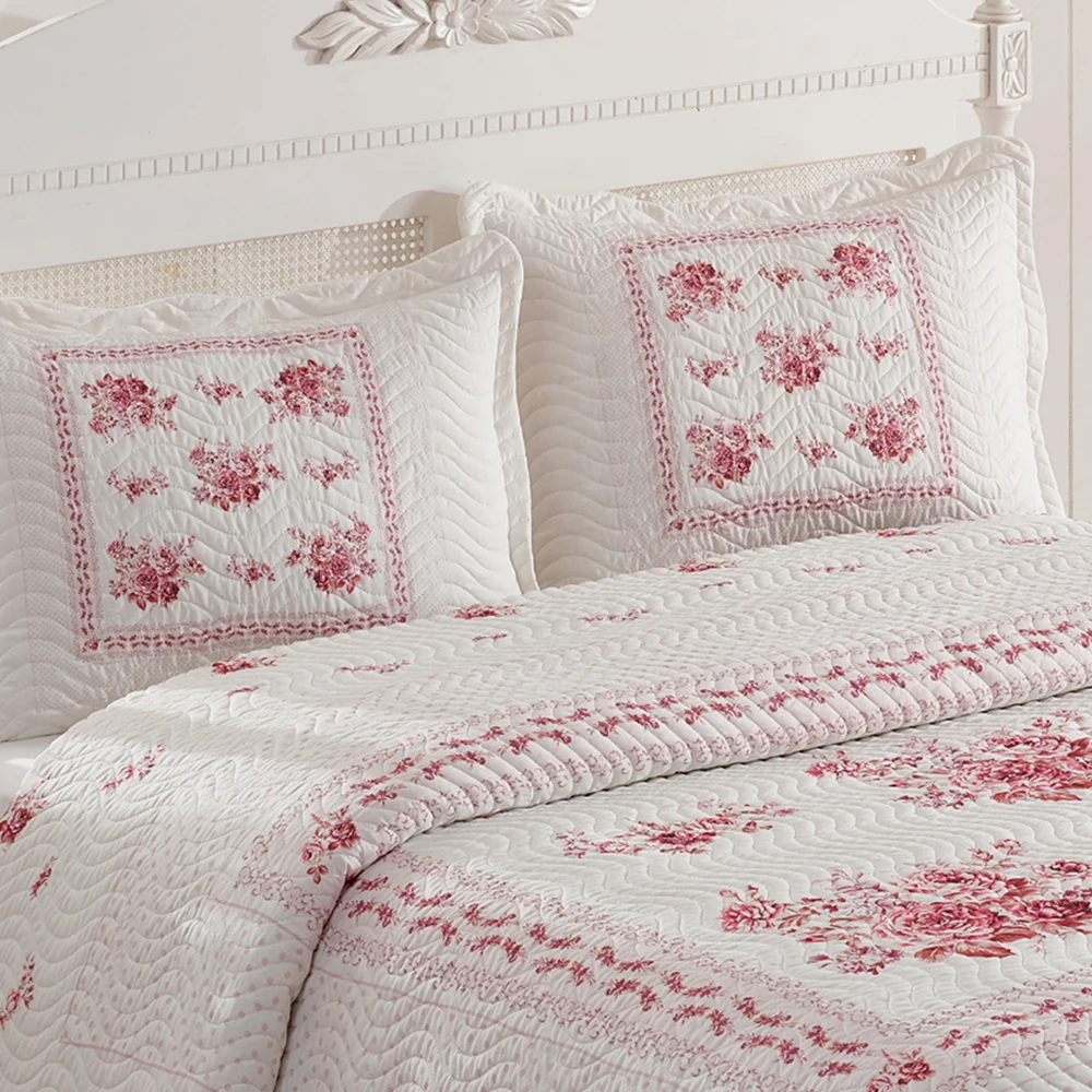 Моющееся и глаженое дышащее двойное стеганое покрывало из микроткани розового